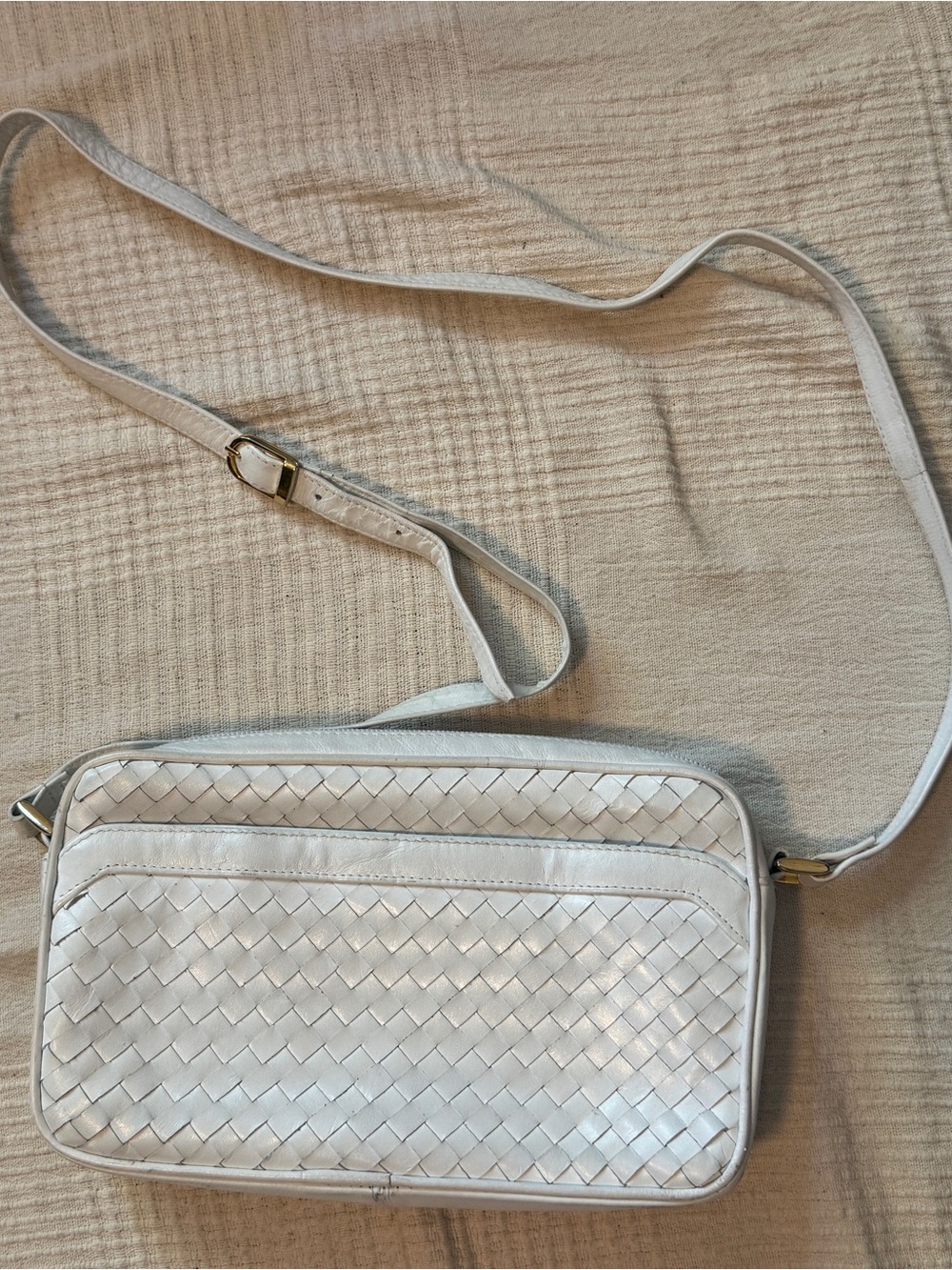 Vintage 80s I. Magnin White Woven Leather Crossbody Bag
